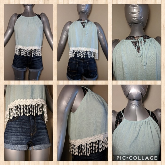 Seafoam green fringe crop top size large - Picture 3 of 8